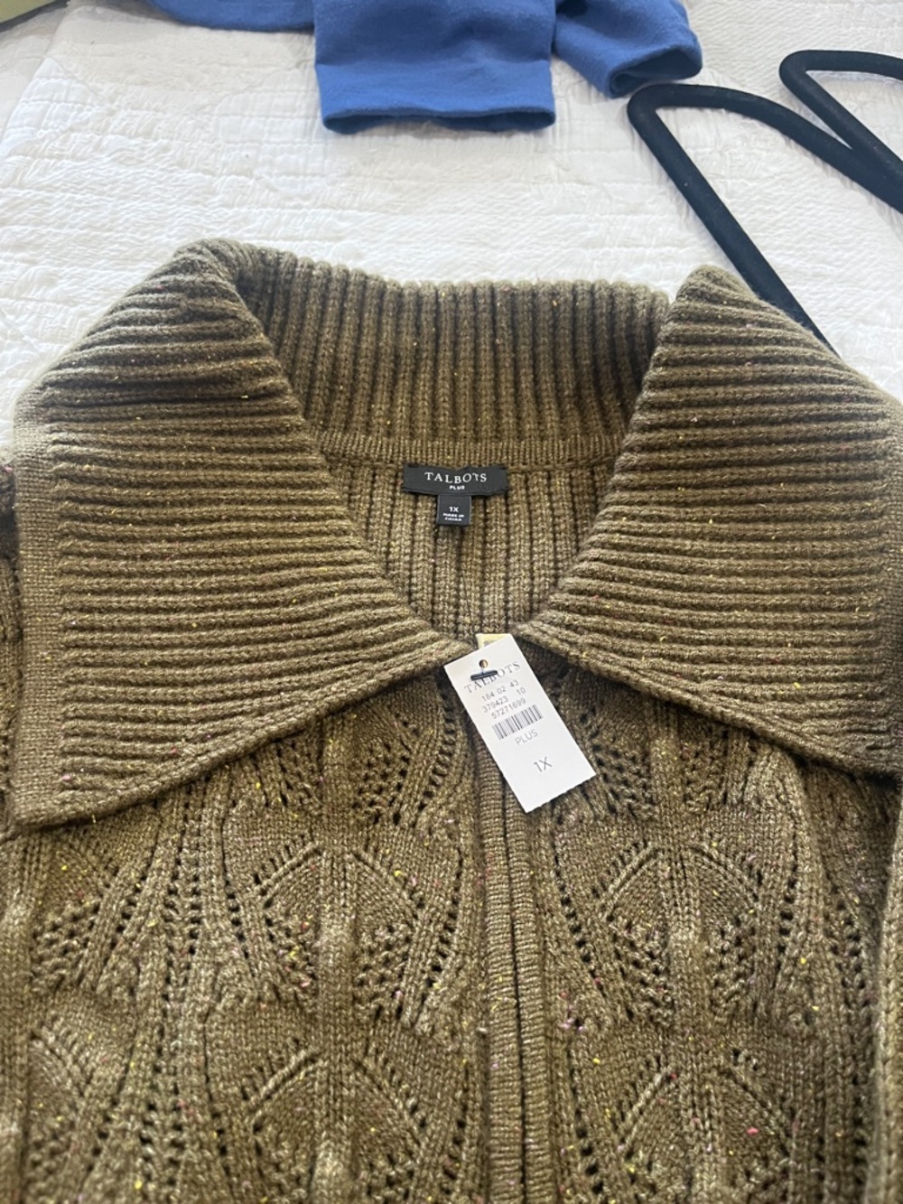 Talbots POINTELLE KNIT SWEATER JACKET - TWEED DEEP MOSS